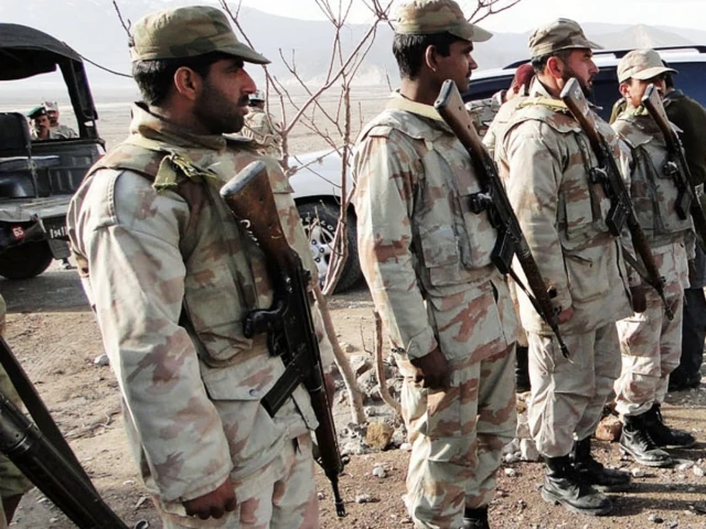 Paramilitary personnel in Balochistan terrain, file photograph illustrating a Qila Saifullah operation
