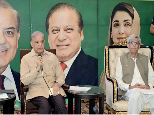 Prime Minister Shehbaz Sharif addressing a gathering in Gujranwala